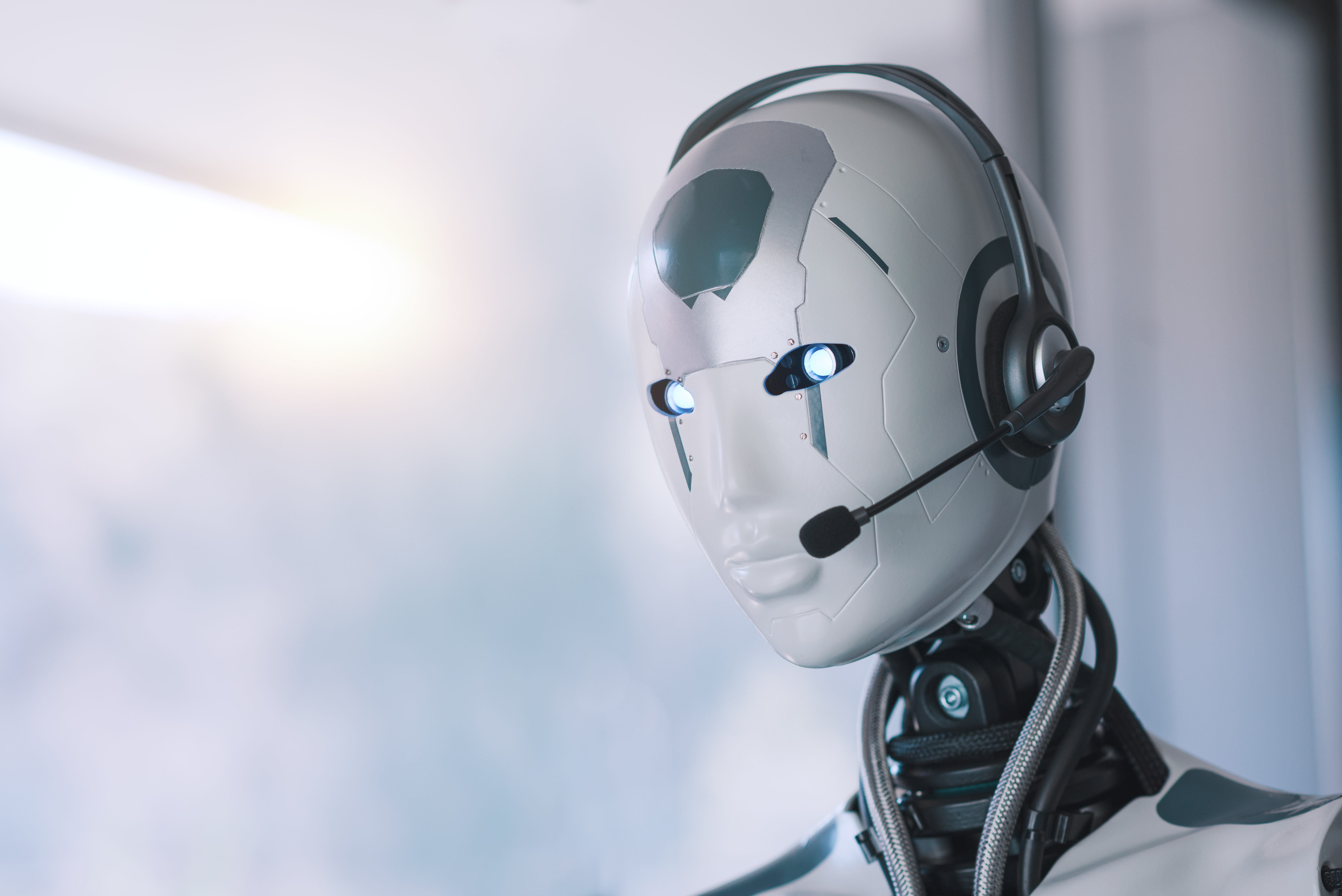 AI robot with headset ready for customer support